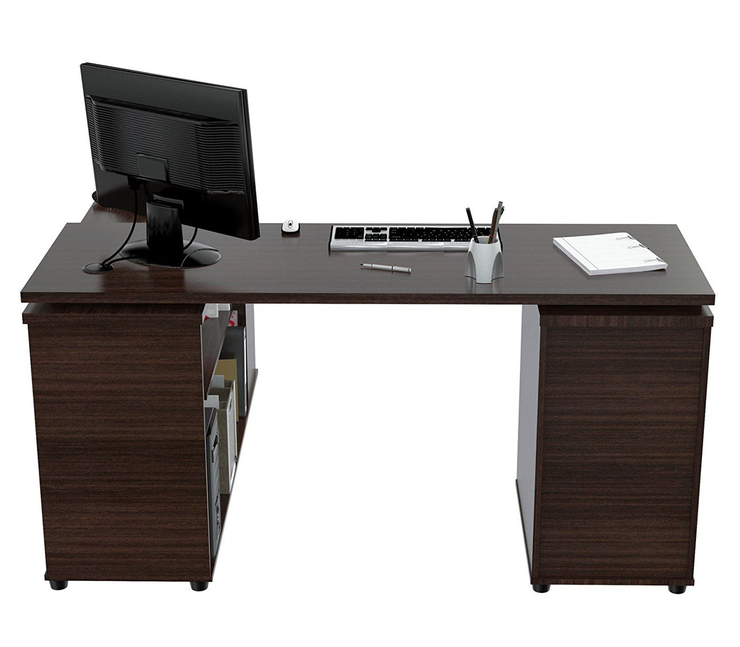 Espresso Finish 3 Drawer L Shape Computer Desk with Storage By Homeroots | Desks | Modishstore - 2