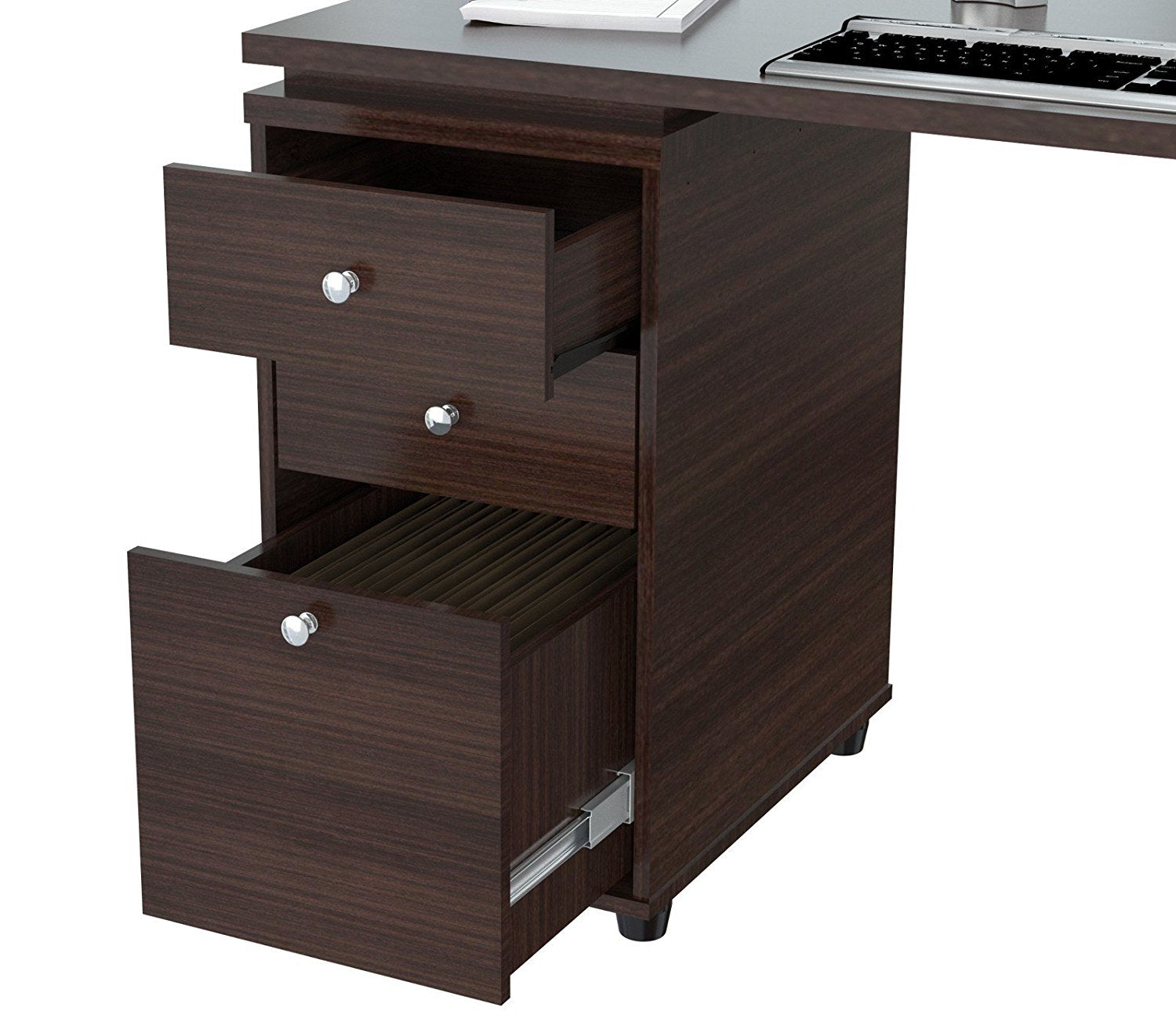 Espresso Finish 3 Drawer L Shape Computer Desk with Storage By Homeroots | Desks | Modishstore - 4