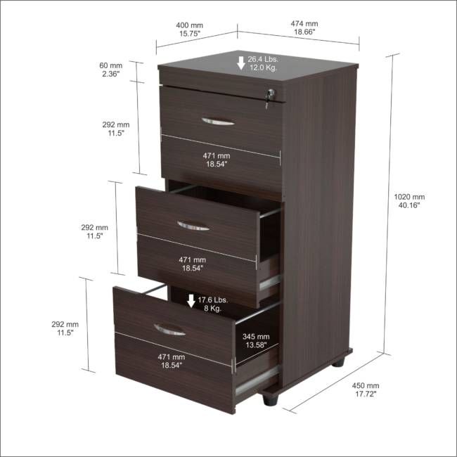 Espresso Wood Three Drawer filing Cabinet By Homeroots | Drawers | Modishstore - 5