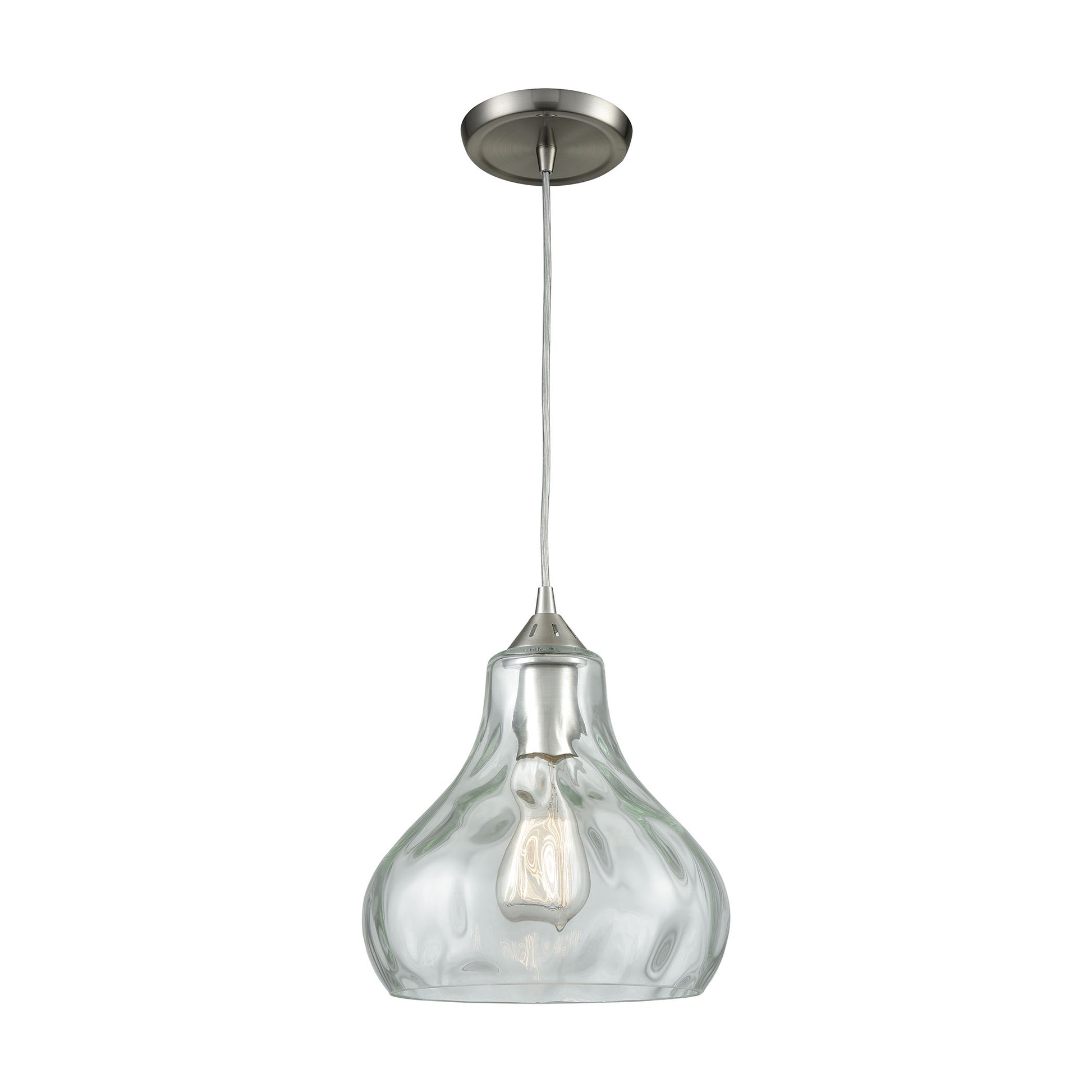 Belmont 1-Light Mini Pendant in Satin Nickel with Clear Water Glass ELK Lighting | Pendant Lamps | Modishstore