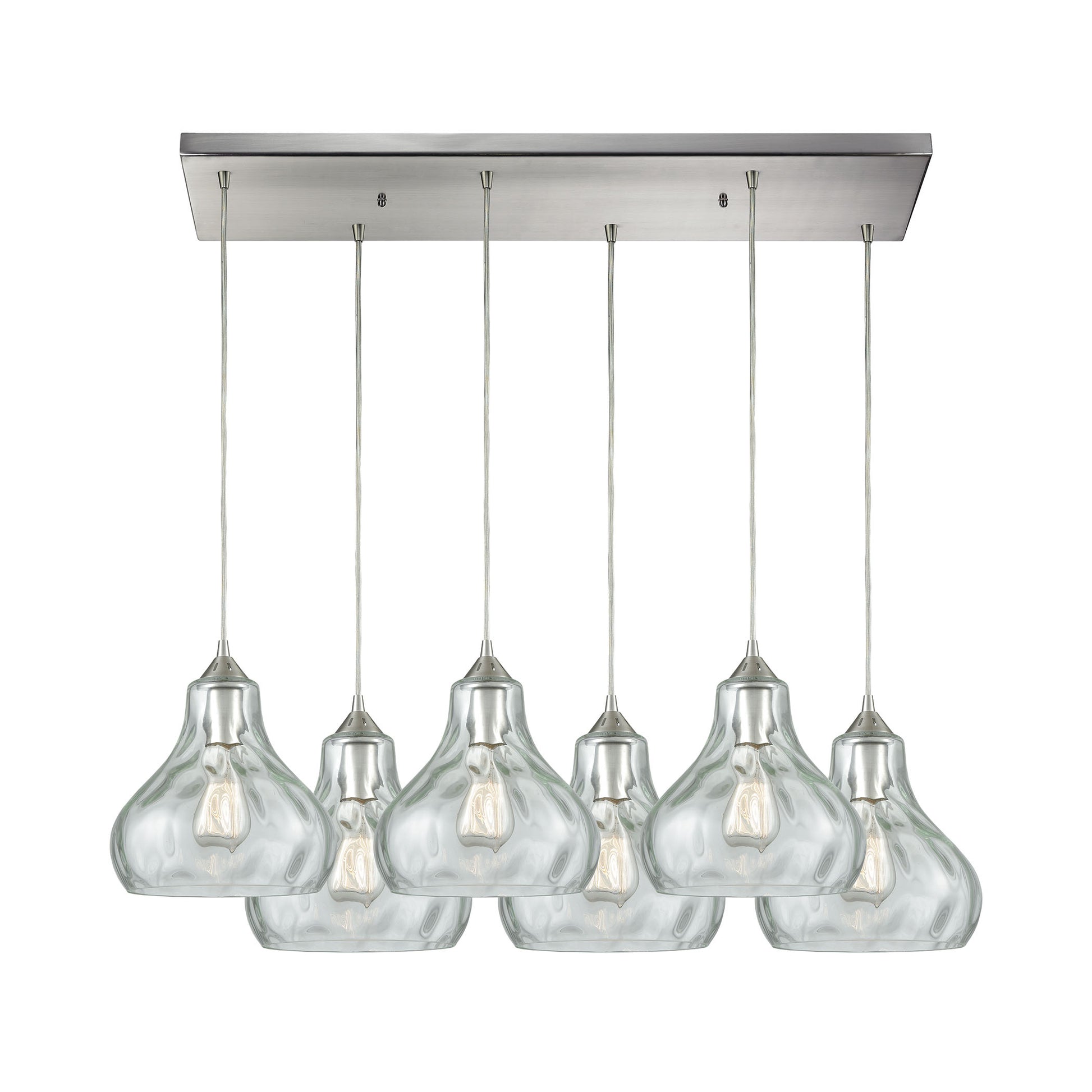 Belmont 6-Light Rectangular Pendant Fixture in Satin Nickel with Clear Water Glass ELK Lighting | Pendant Lamps | Modishstore