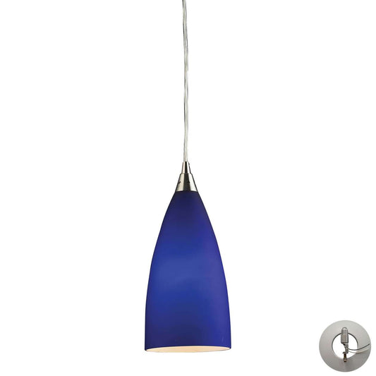 Vesta 1-Light Mini Pendant in Satin Nickel with Blue Glass - Includes Adapter Kit | Pendant Lamps | Modishstore