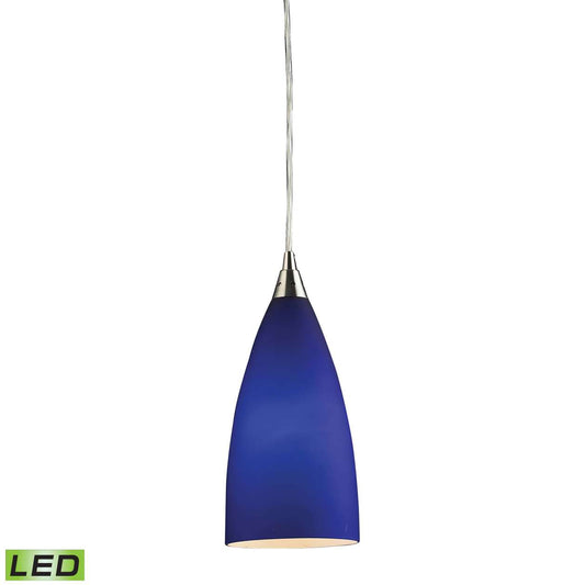 Vesta 1-Light Mini Pendant in Satin Nickel with Blue Glass - Includes LED Bulb | Pendant Lamps | Modishstore