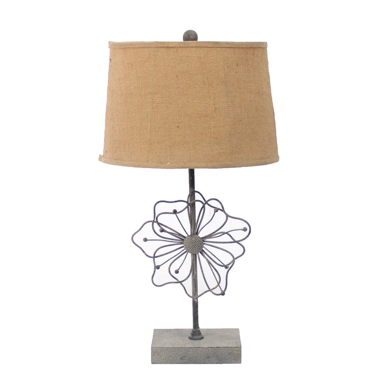 Tan Country Cottage with Blooming Flower Pedestal - Table Lamp By Homeroots | Table Lamps | Modishstore