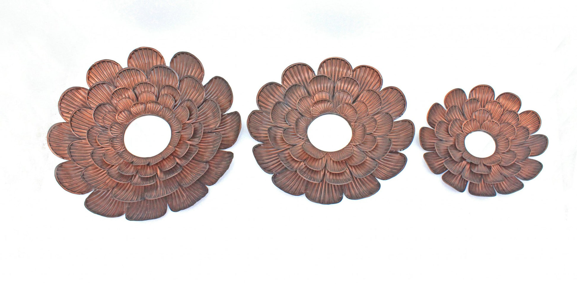 Copper 3 Piece Vintage Blooming Flower Metal - Wall Mirror By Homeroots | Mirrors | Modishstore - 3