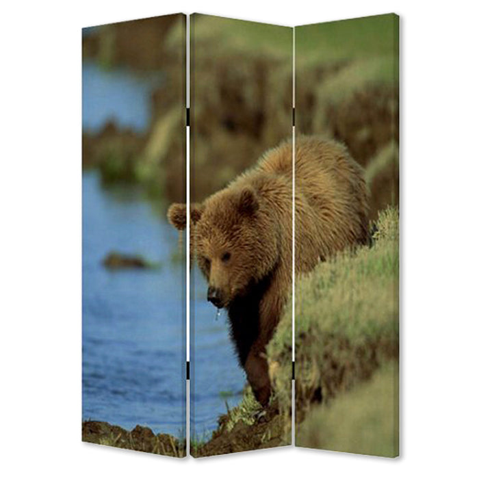 Multi Color Wood Canvas Bear Screen By Homeroots | Room Dividers | Modishstore - 2