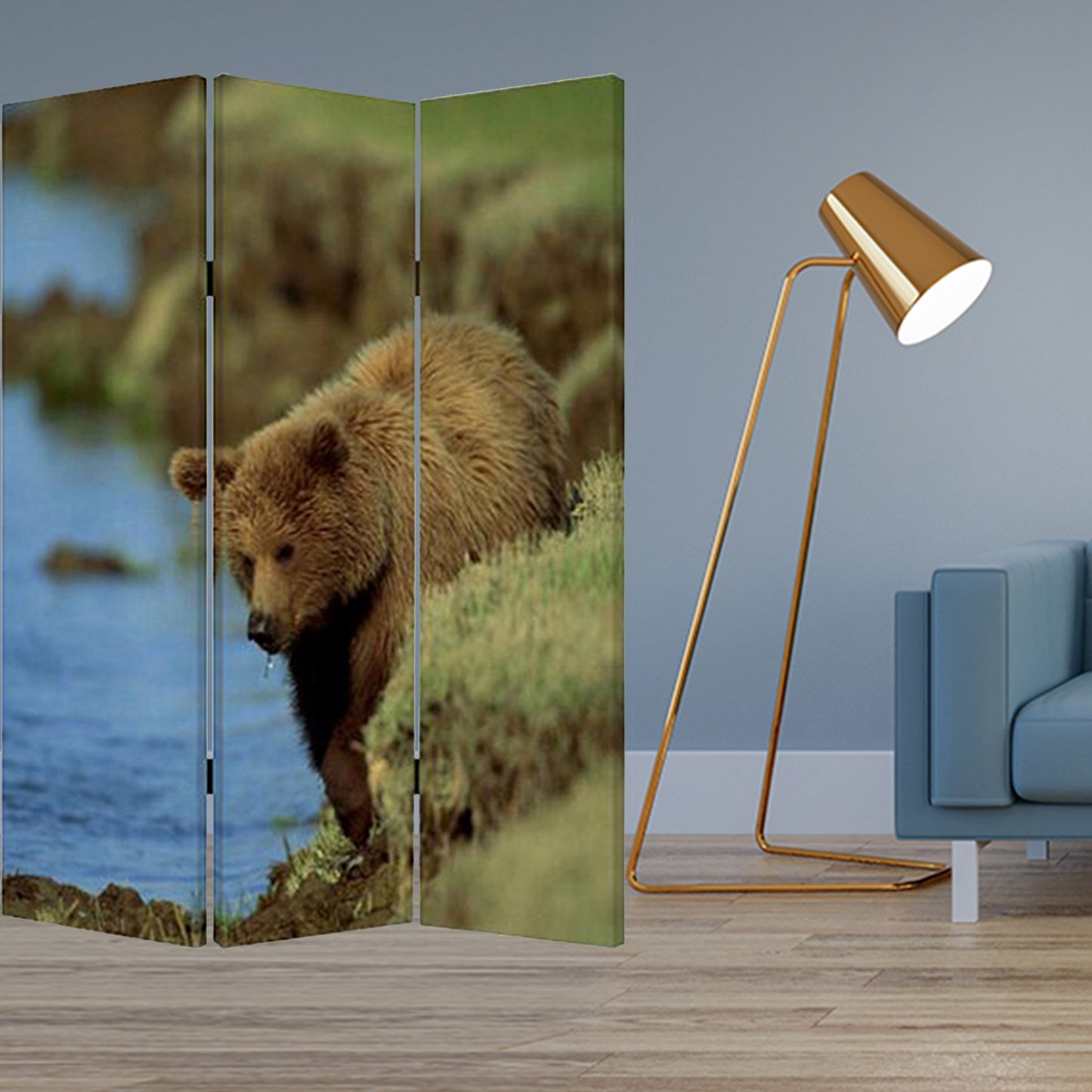 Multi Color Wood Canvas Bear Screen By Homeroots | Room Dividers | Modishstore