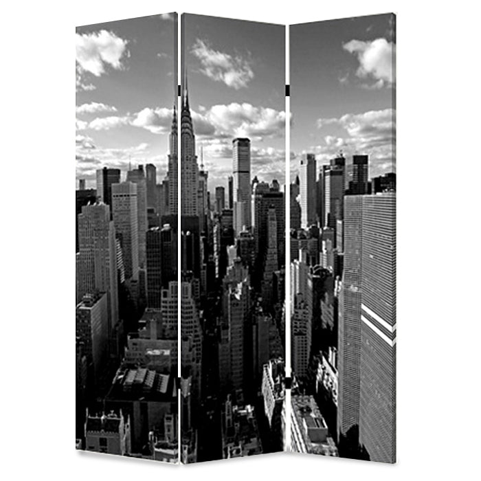 Multi Color Wood Canvas New York Skyline Screen By Homeroots | Room Dividers | Modishstore