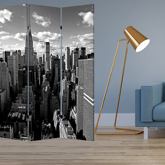 Multi Color Wood Canvas New York Skyline Screen By Homeroots | Room Dividers | Modishstore