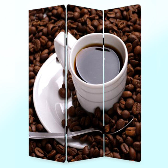 Multi Color Wood Canvas Coffee Time Screen By Homeroots | Room Dividers | Modishstore - 2