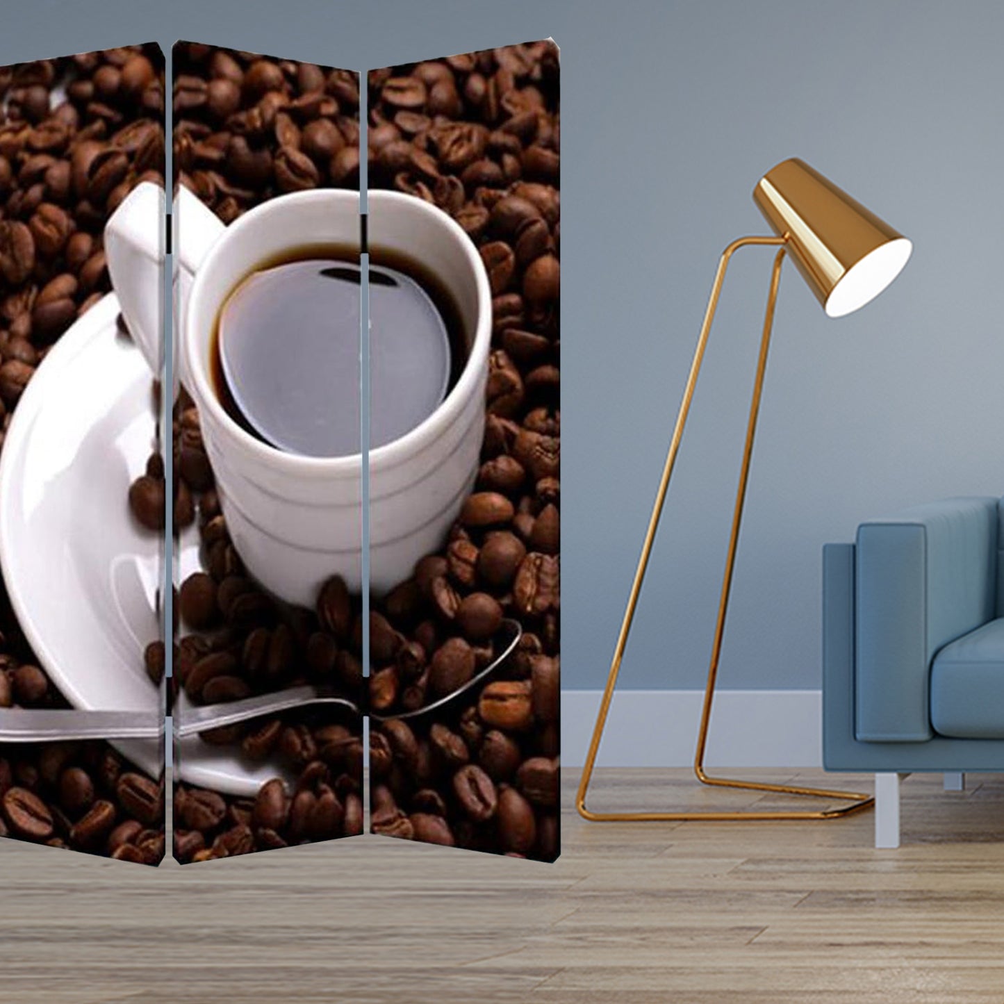 Multi Color Wood Canvas Coffee Time Screen By Homeroots | Room Dividers | Modishstore