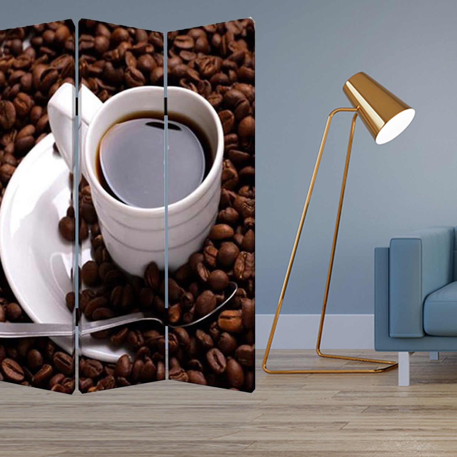 Multi Color Wood Canvas Coffee Time Screen By Homeroots | Room Dividers | Modishstore