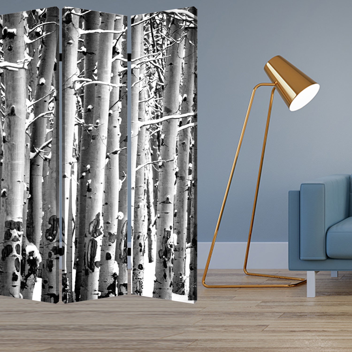 Multi Color Wood Canvas Birch Screen By Homeroots | Room Dividers | Modishstore