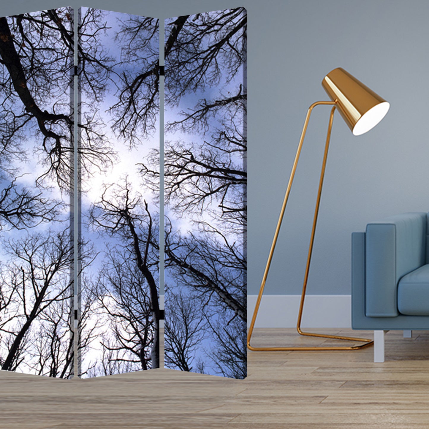 Multi Color Wood Canvas Forest Screen By Homeroots | Room Dividers | Modishstore