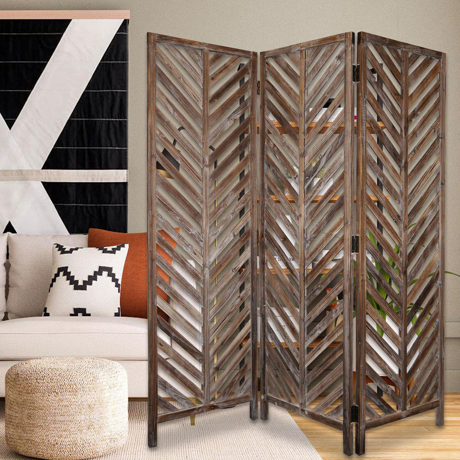 Brown Wood Screen By Homeroots - 274687 | Room Dividers | Modishstore