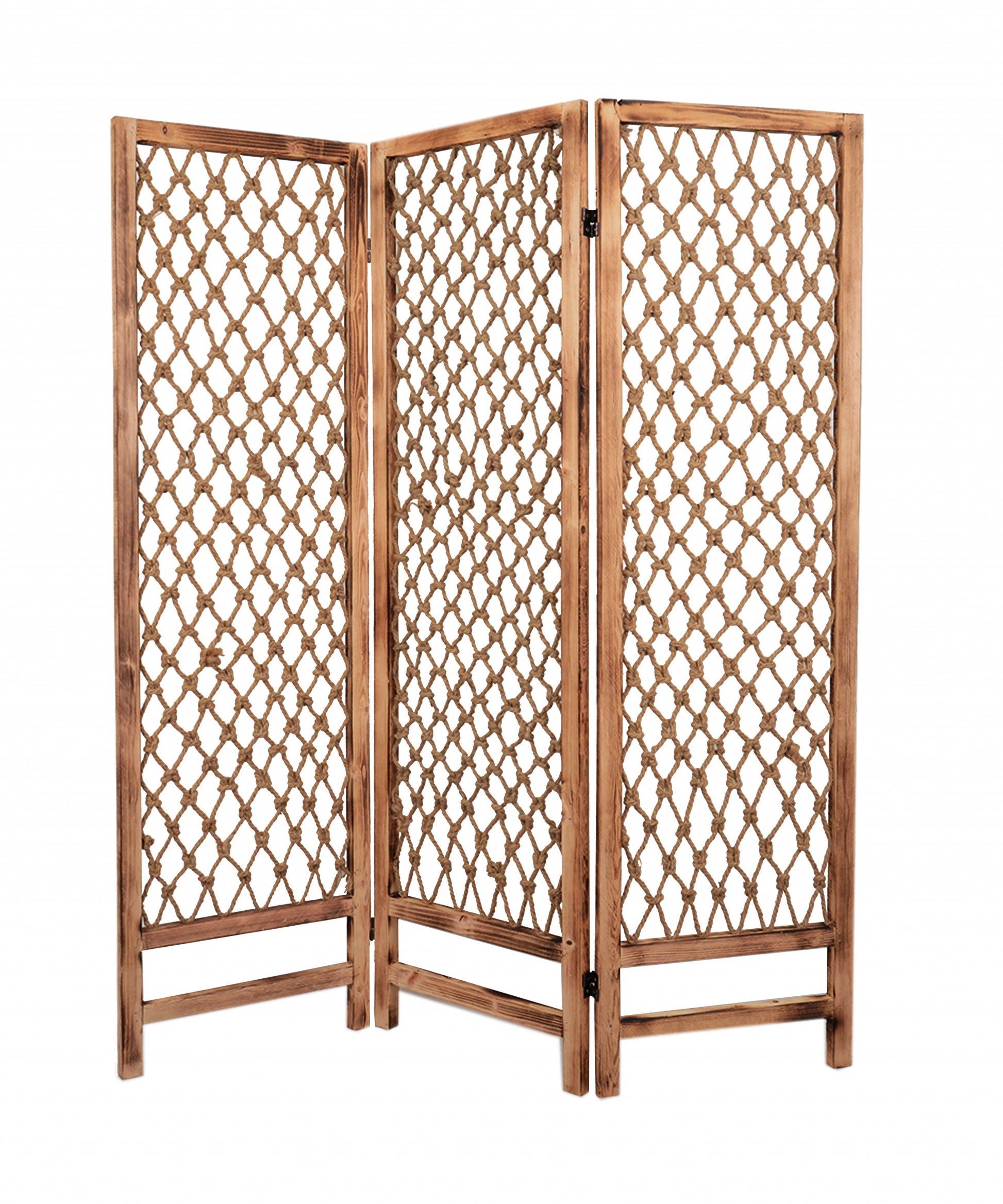 Natural Rope Wooden Screen By Homeroots | Room Dividers | Modishstore