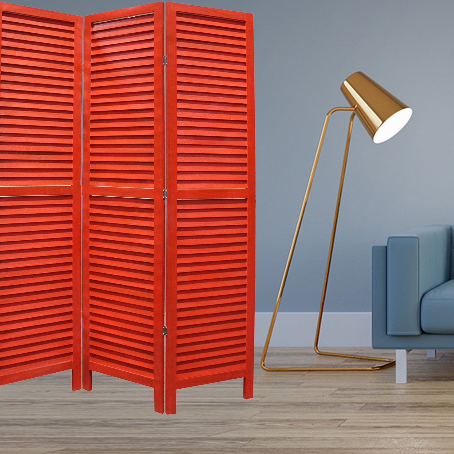 Red Wood Shutter -Screen By Homeroots | Room Dividers | Modishstore