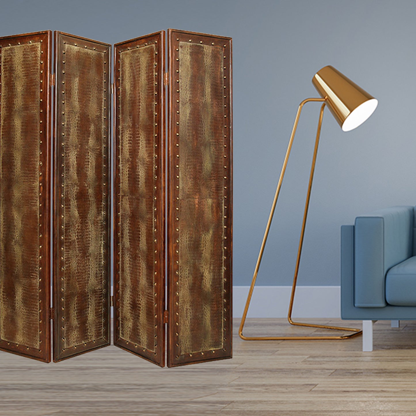 Brown Faux leather Reptillian Screen By Homeroots | Room Dividers | Modishstore