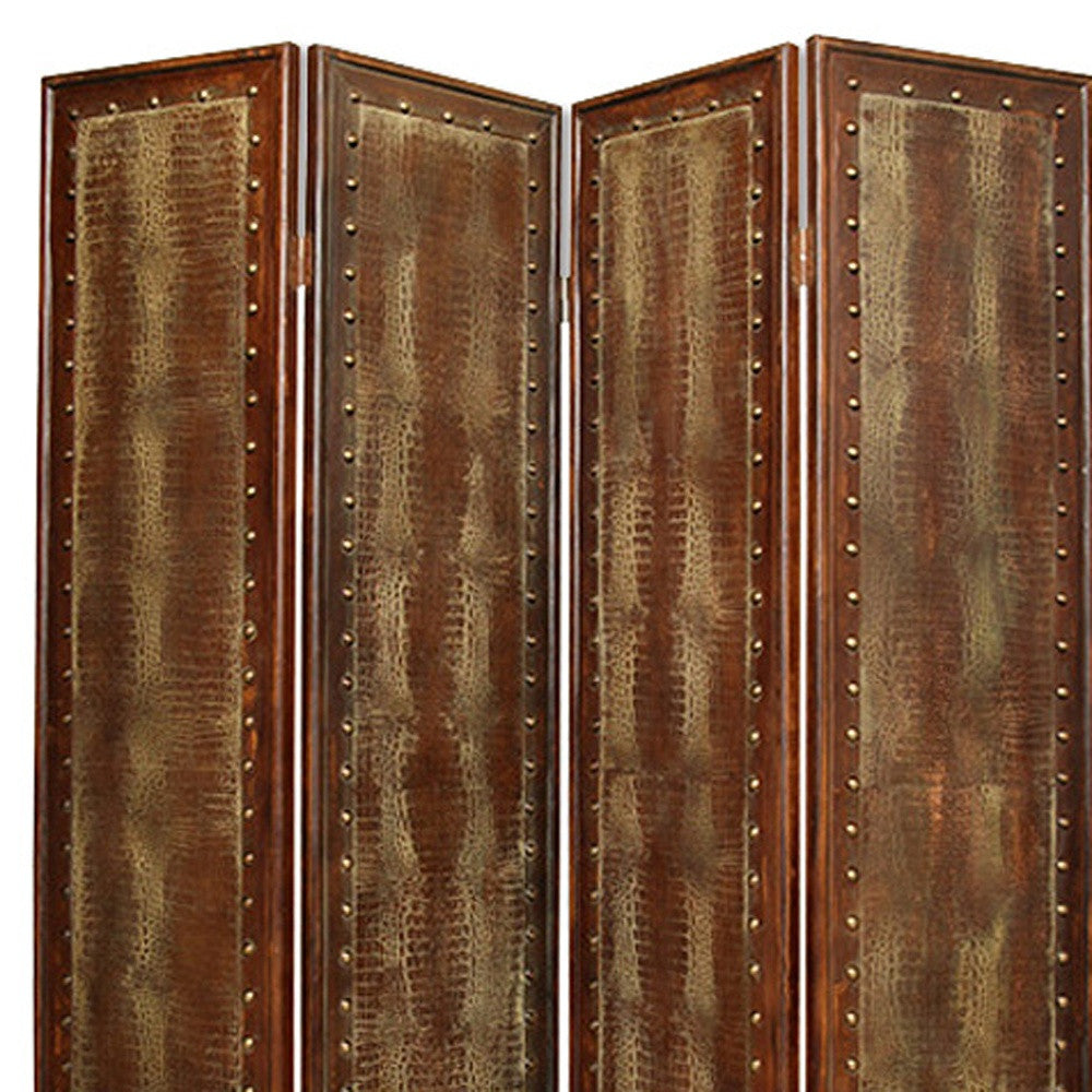 Brown Faux leather Screen By Homeroots - 274740 | Room Dividers | Modishstore - 4