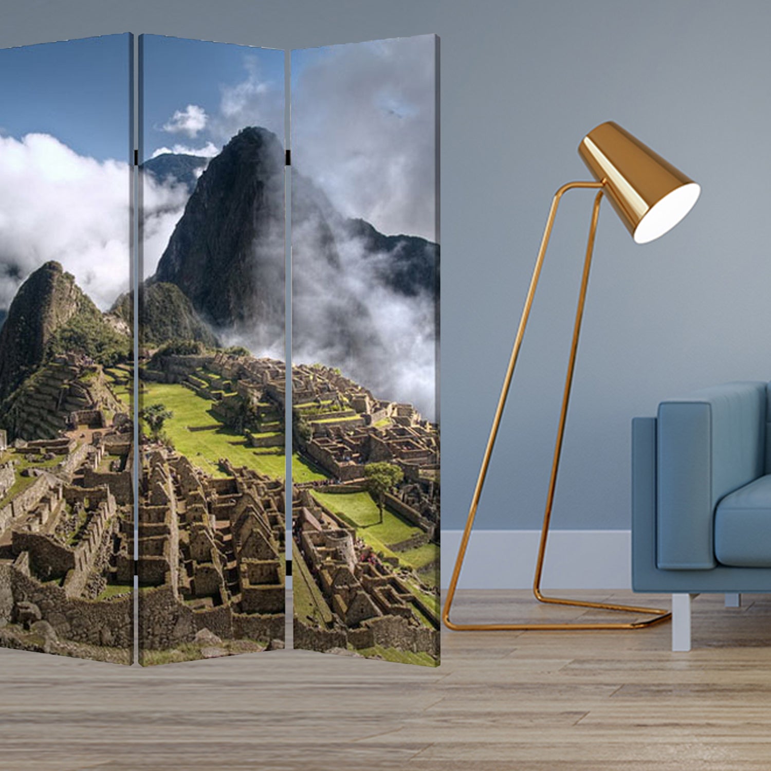 Multi Color Wood Canvas Machu Picchu Screen By Homeroots | Room Dividers | Modishstore