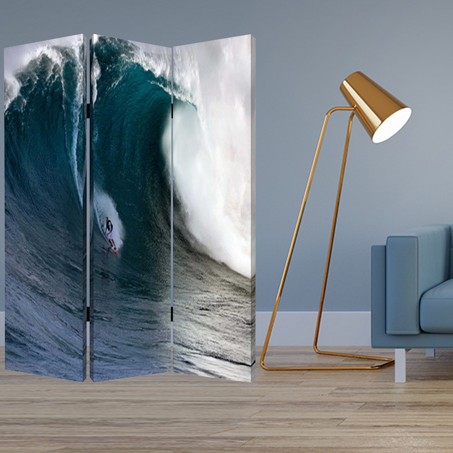 Multi Color Wood Canvas Wave Screen By Homeroots | Room Dividers | Modishstore