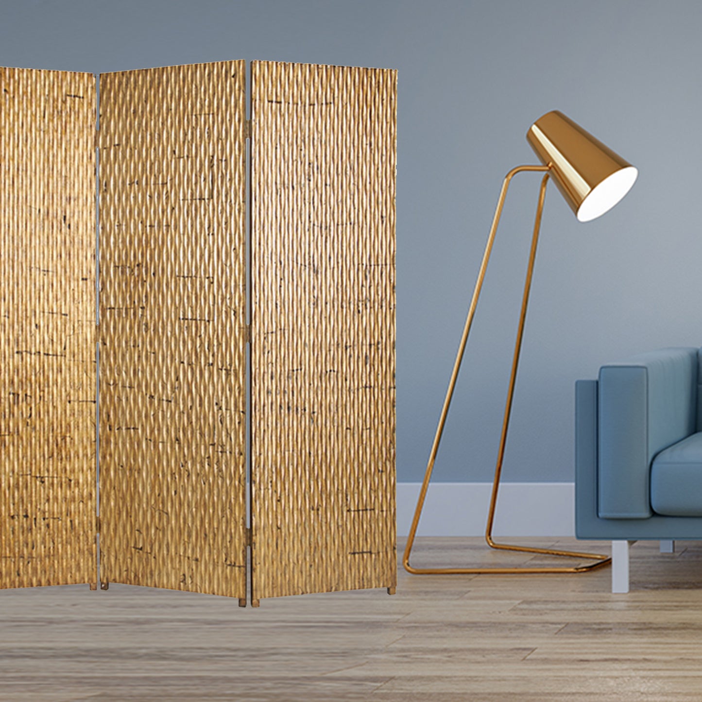 Gold Wood 3 Panel Screen By Homeroots | Room Dividers | Modishstore