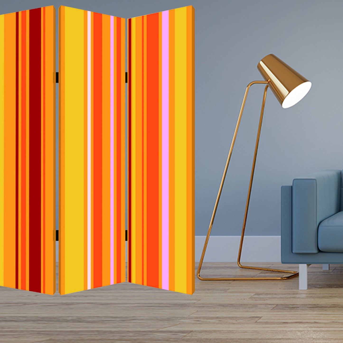 Multi Color Wood Canvas Deep Saffron Screen By Homeroots | Room Dividers | Modishstore