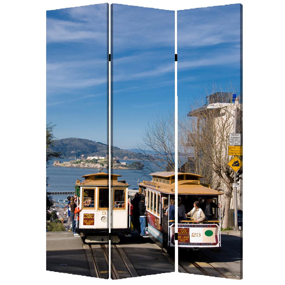 Multi Color Wood Canvas San Francisco Screen By Homeroots | Room Dividers | Modishstore - 2