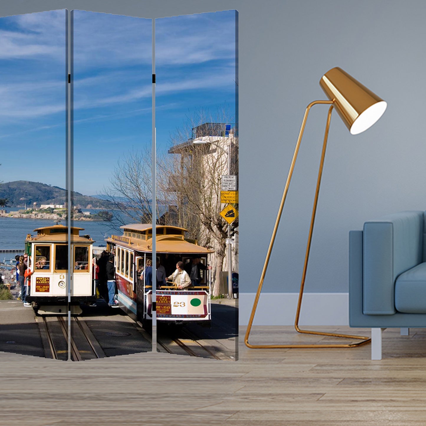 Multi Color Wood Canvas San Francisco Screen By Homeroots | Room Dividers | Modishstore