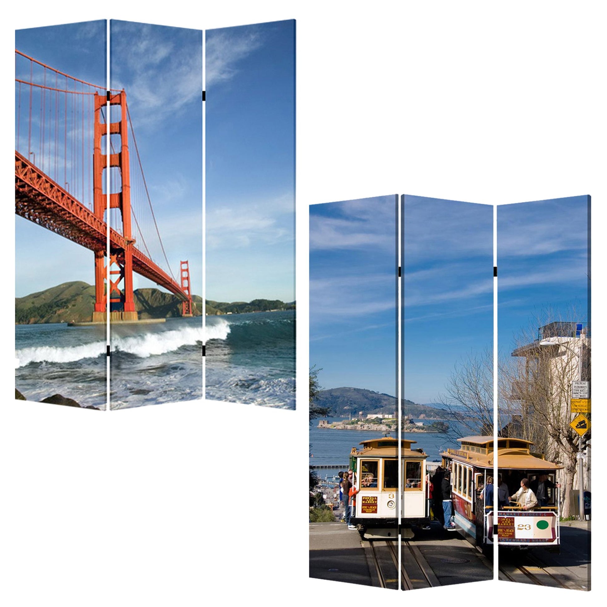 Multi Color Wood Canvas San Francisco Screen By Homeroots | Room Dividers | Modishstore - 3