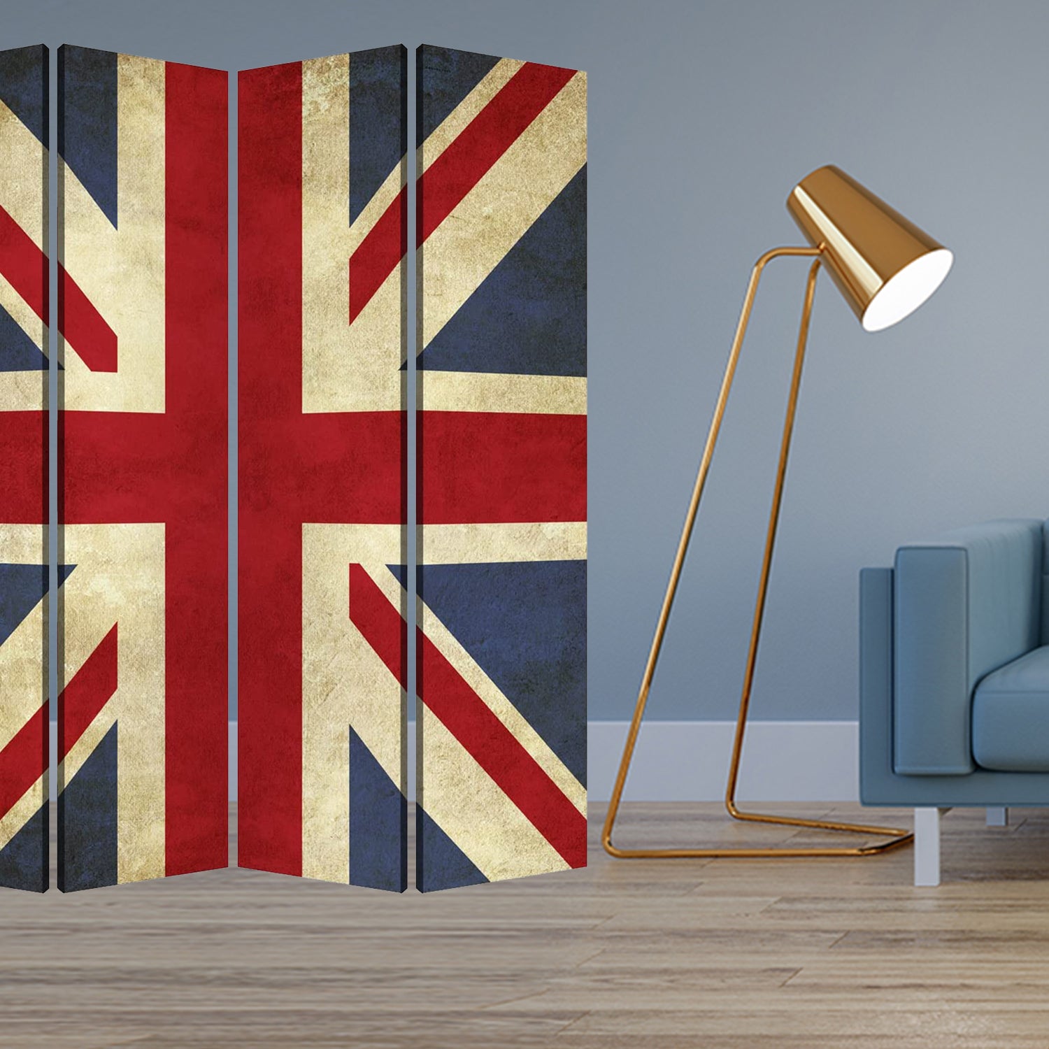 Multi Color Wood Canvas Union Jack Screen By Homeroots | Room Dividers | Modishstore