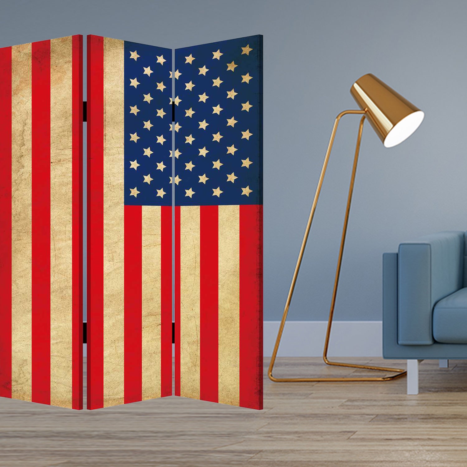 Multi Color Wood Canvas American Flag Screen By Homeroots - 277085 | Room Dividers | Modishstore