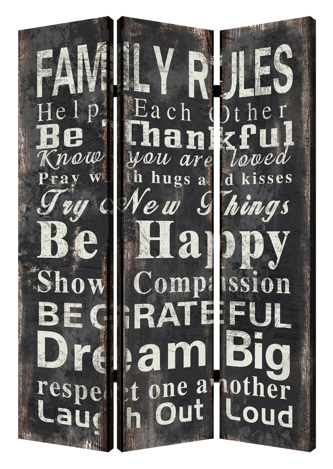 Multi Color Wood Canvas Family Rule Screen By Homeroots | Room Dividers | Modishstore