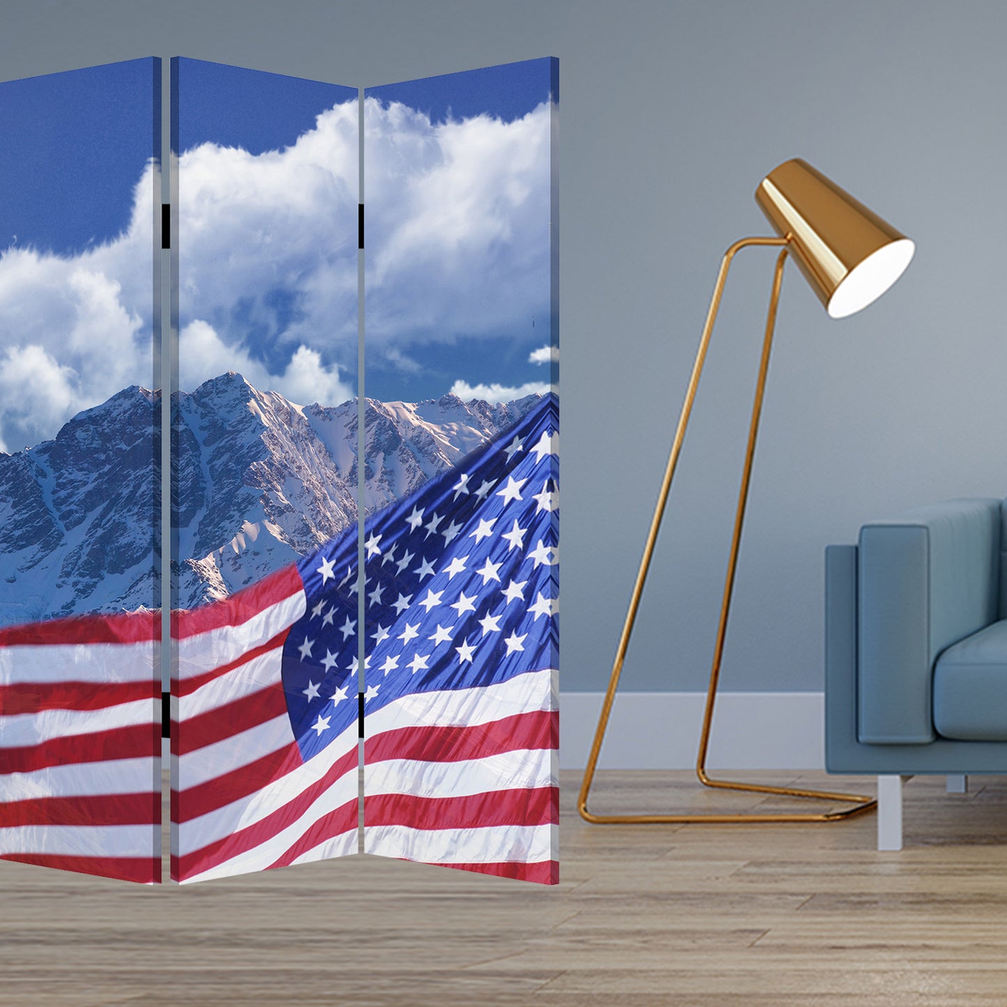 Multi Color Wood Canvas Model American Flag Screen By Homeroots | Room Dividers | Modishstore