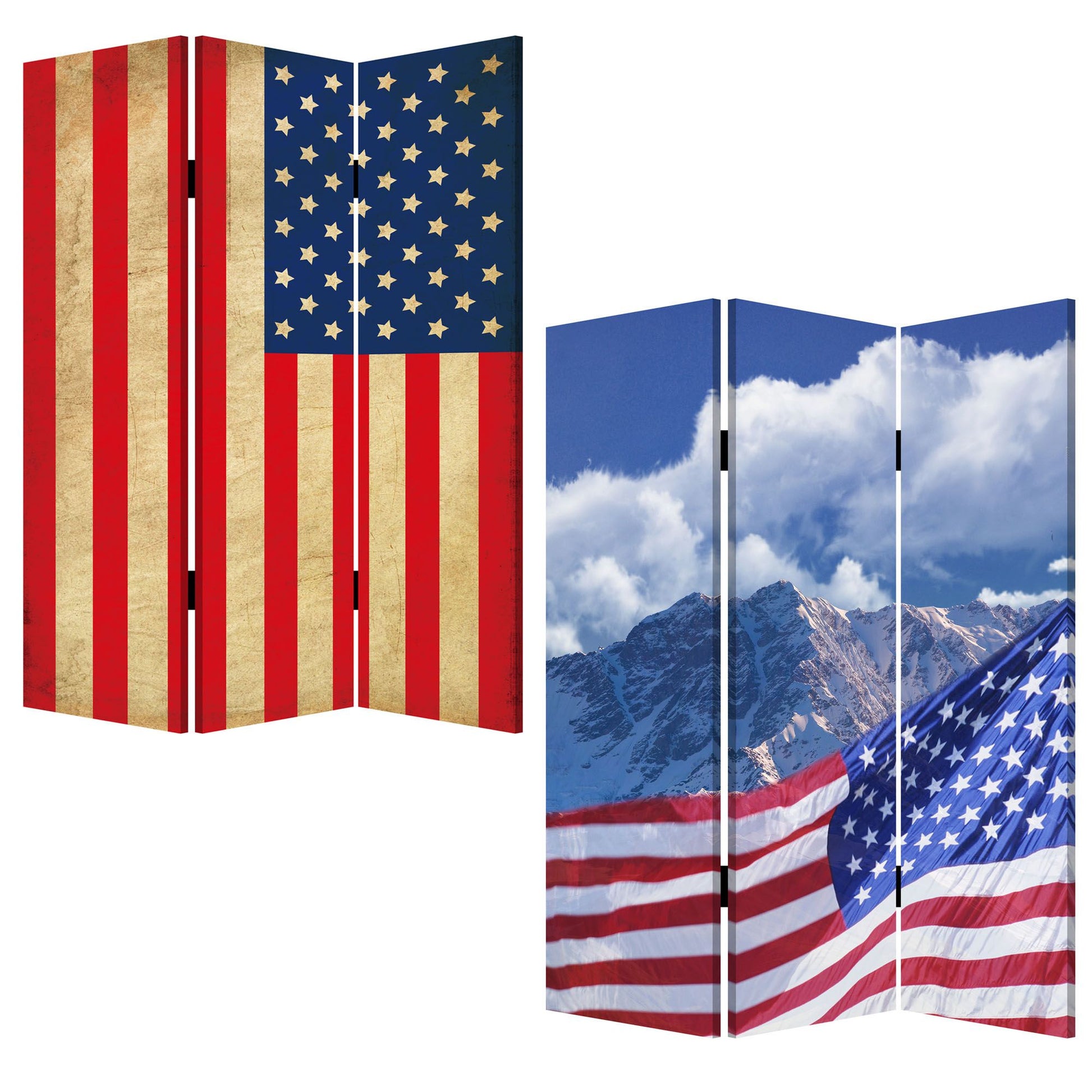 Multi Color Wood Canvas Model American Flag Screen By Homeroots | Room Dividers | Modishstore - 3