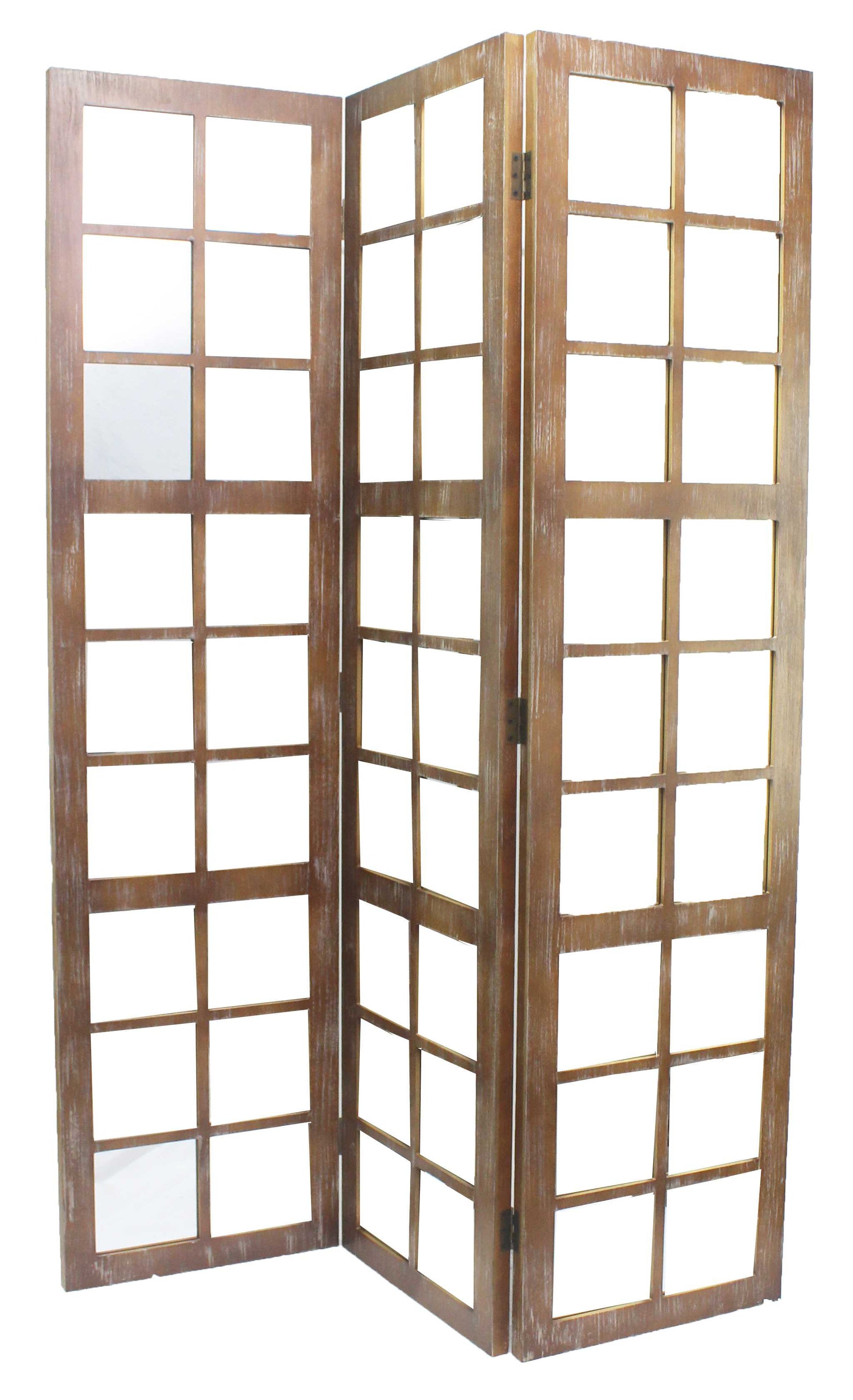 Brown Wood Mirror Screen By Homeroots | Room Dividers | Modishstore - 3