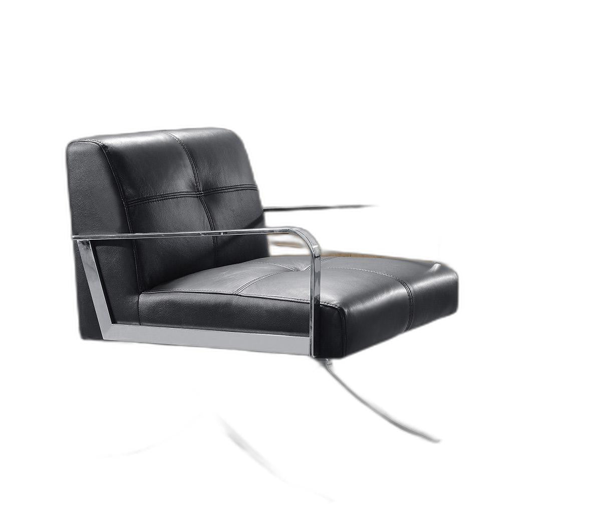 31' Black Leather and Steel Lounge Chair By Homeroots | Accent Chairs | Modishstore - 5