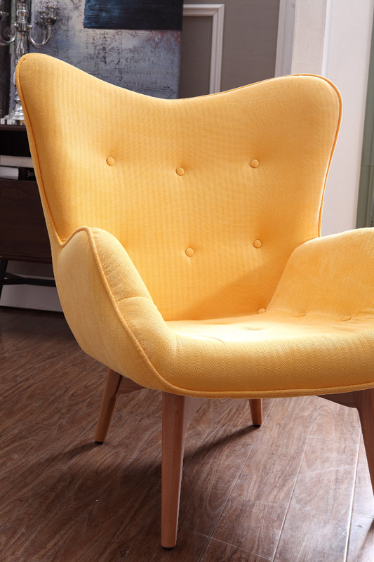 38' Yellow Fabric and Wood Tufted Chair and Ottoman By Homeroots | Accent Chairs | Modishstore - 5