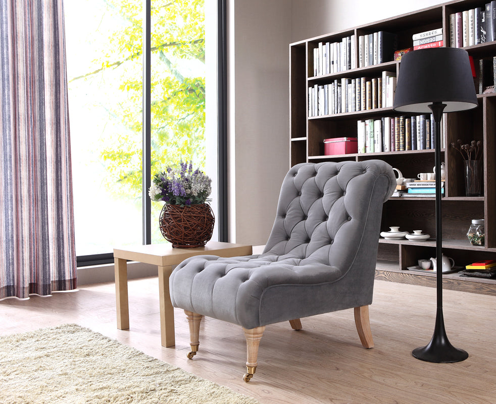 36' Grey Foam Wood and Velour Tufted Accent Chair By Homeroots | Accent Chairs | Modishstore