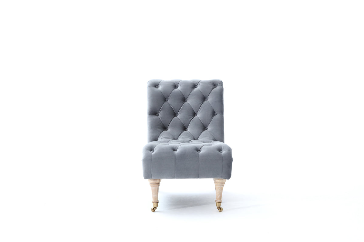 36' Grey Foam Wood and Velour Tufted Accent Chair By Homeroots | Accent Chairs | Modishstore - 3