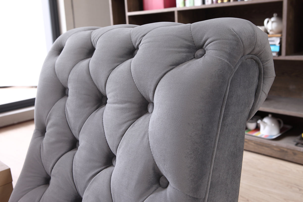 36' Grey Foam Wood and Velour Tufted Accent Chair By Homeroots | Accent Chairs | Modishstore - 5