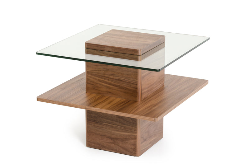 19" Walnut Veneer and Glass End Table By Homeroots | End Tables | Modishstore