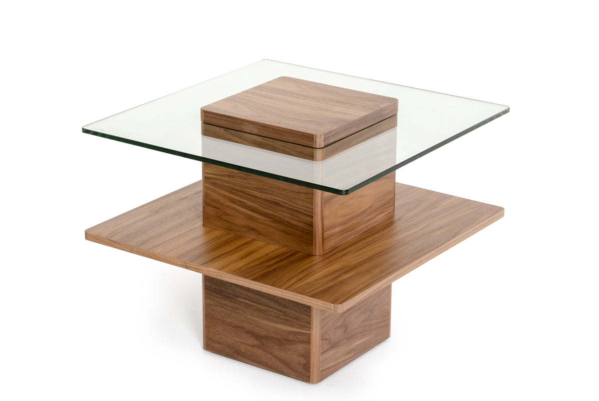 19" Walnut Veneer and Glass End Table By Homeroots | End Tables | Modishstore - 3