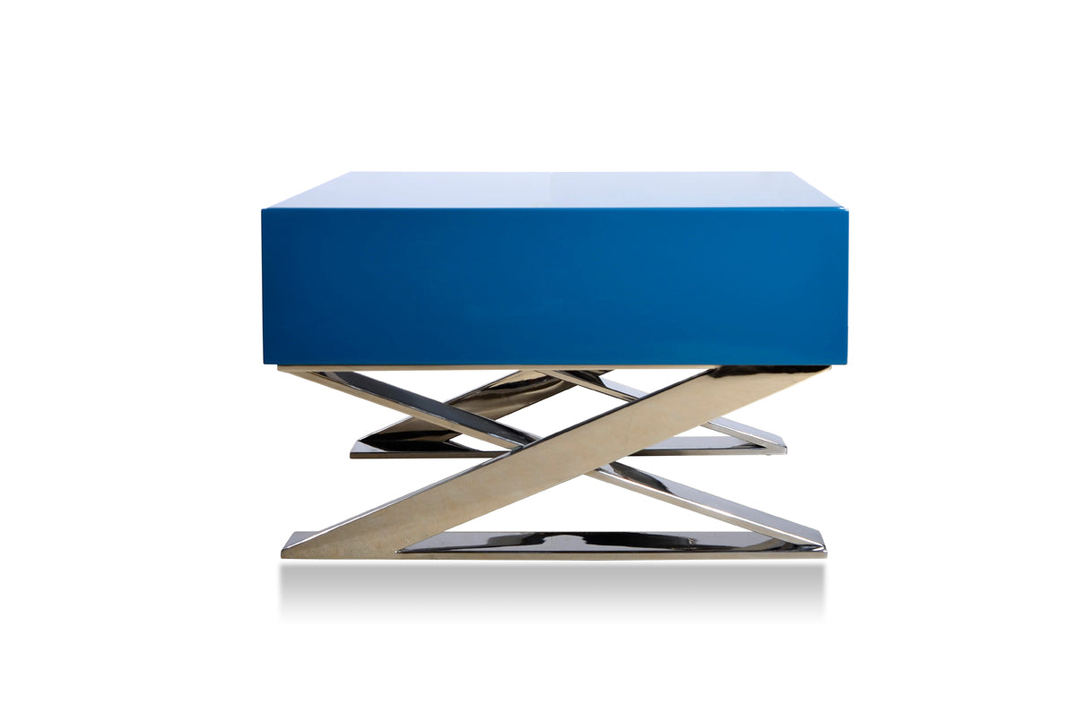 Contemporary Blue And Chrome Night Stand By Homeroots | Nightstands | Modishstore - 3