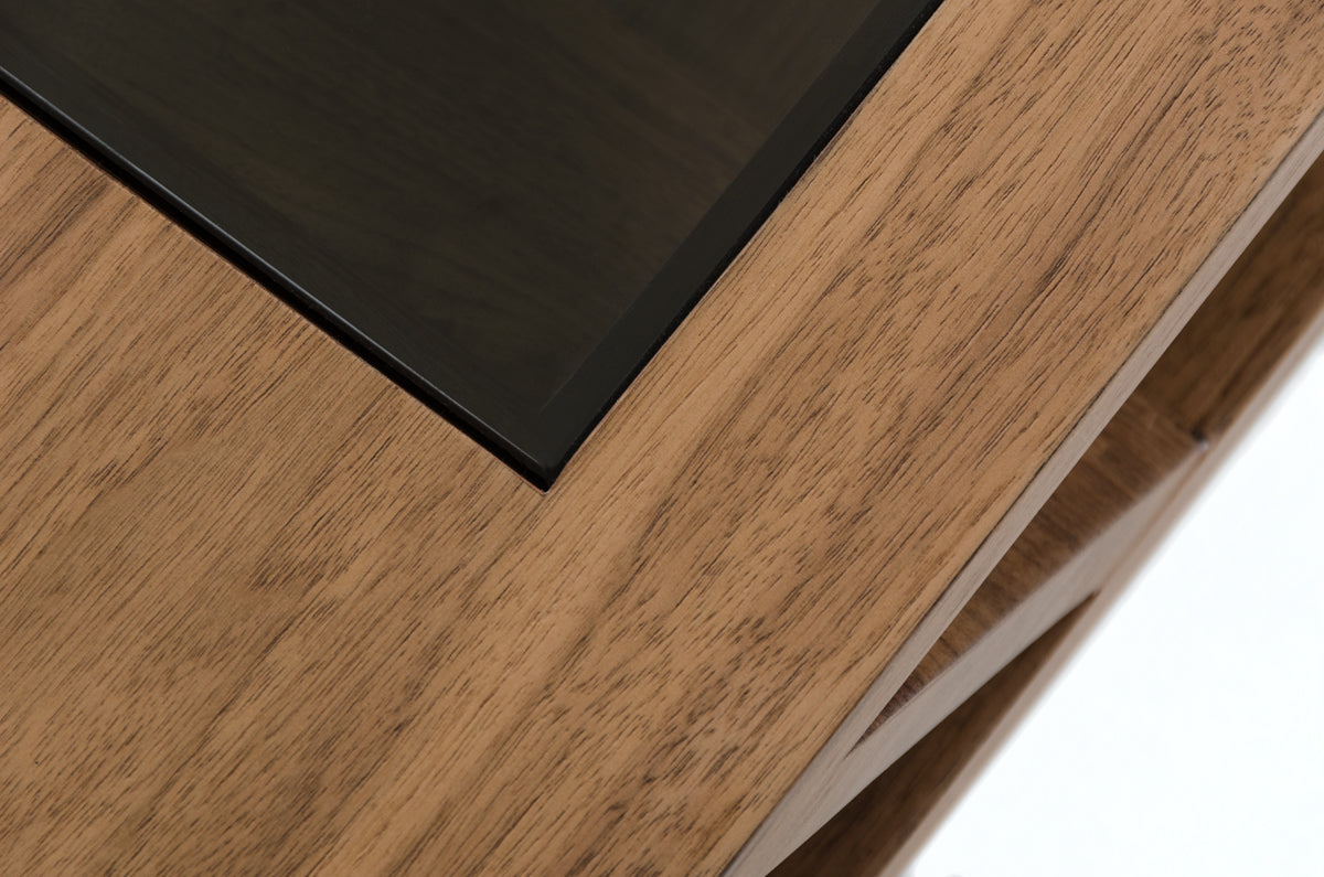 15' Walnut Wood Veneer and Glass Coffee Table By Homeroots | Coffee Tables | Modishstore - 4
