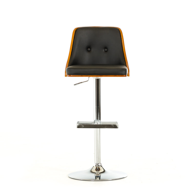 43' Black Leatherette Veneer And Steel Bar Stool By Homeroots | Bar Stools | Modishstore - 2