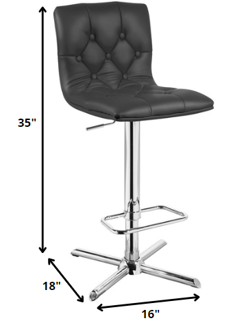 35' Black Leatherette And Steel Bar Stool By Homeroots | Bar Stools | Modishstore - 2