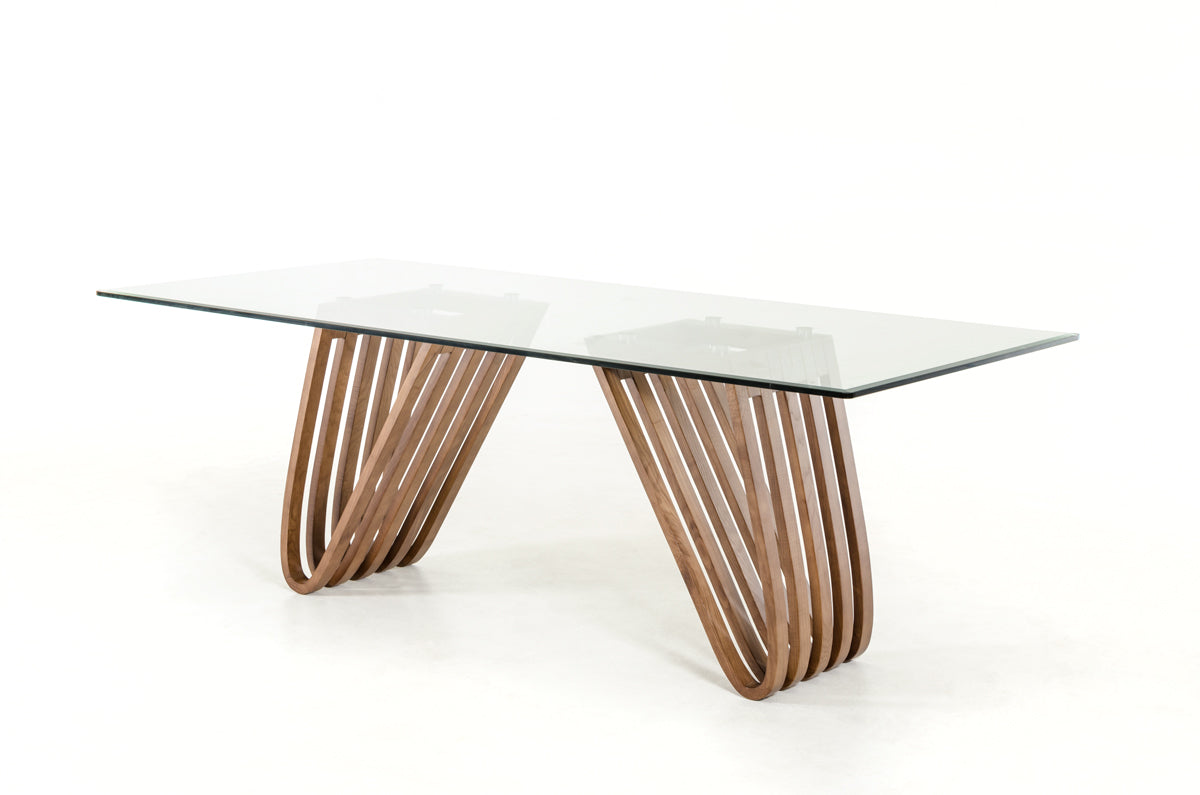 30' Walnut Wood And Glass Dining Table By Homeroots - 283014 | Dining Tables | Modishstore - 4