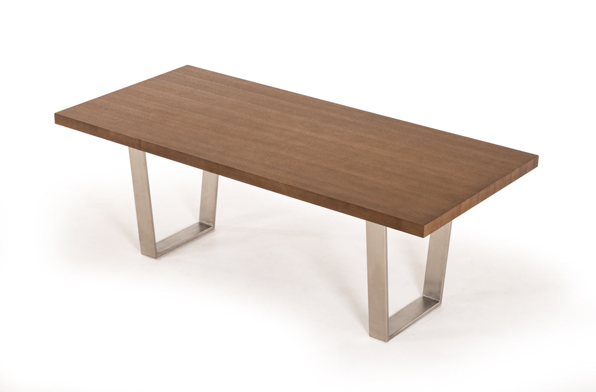 30' Walnut Wood And Stainless Steel Dining Table By Homeroots | Dining Tables | Modishstore - 3