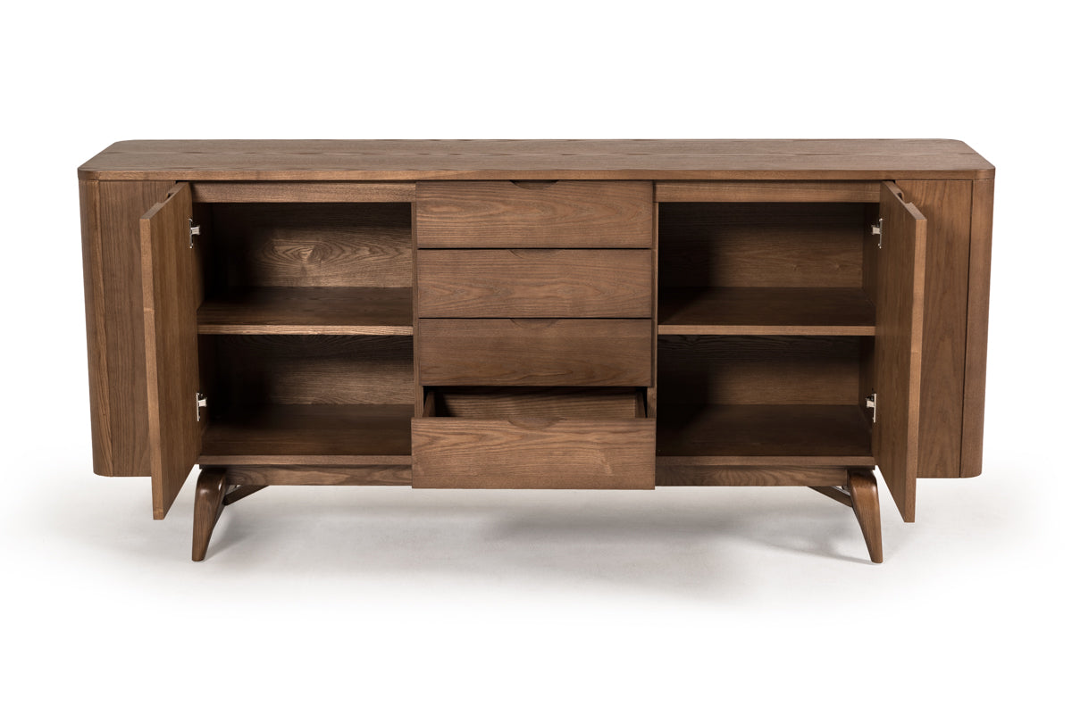 34" Walnut Wood And Veneer Buffet By Homeroots | Sideboards | Modishstore - 3